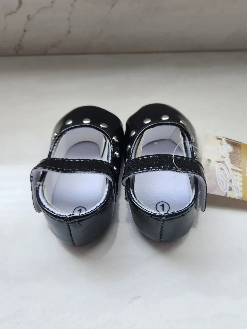 Black Patent Mary Jane Baby Shoes with Stud Detail Size 0-6M